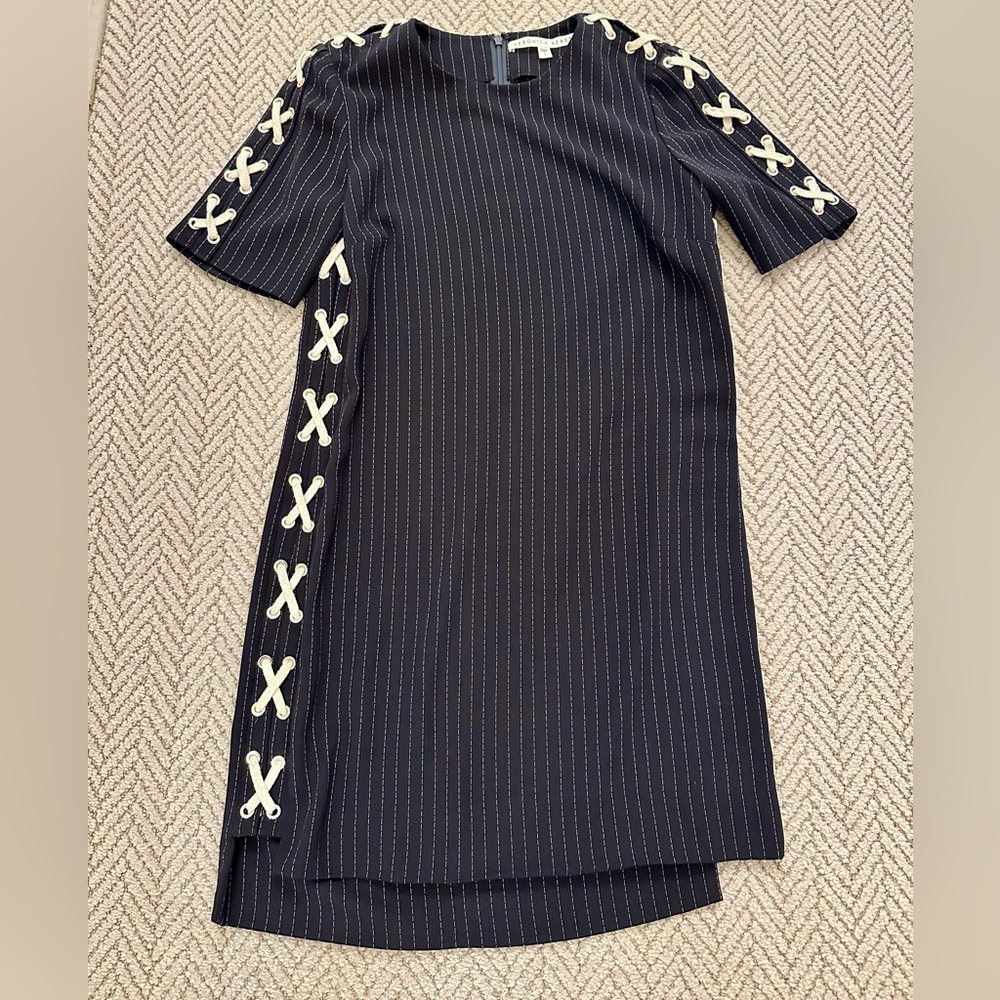Veronica Beard pinstripe navy shift dress
